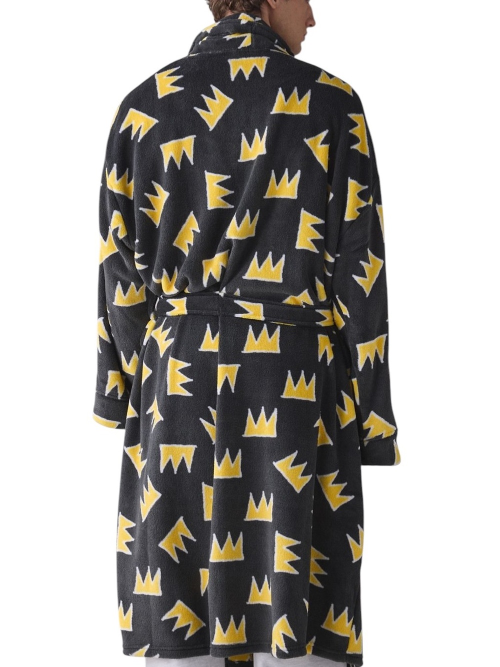 UO x BASQUIAT Crown Allover Pattern Plush Robe One Size Art Lounge - Picture 2 of 4